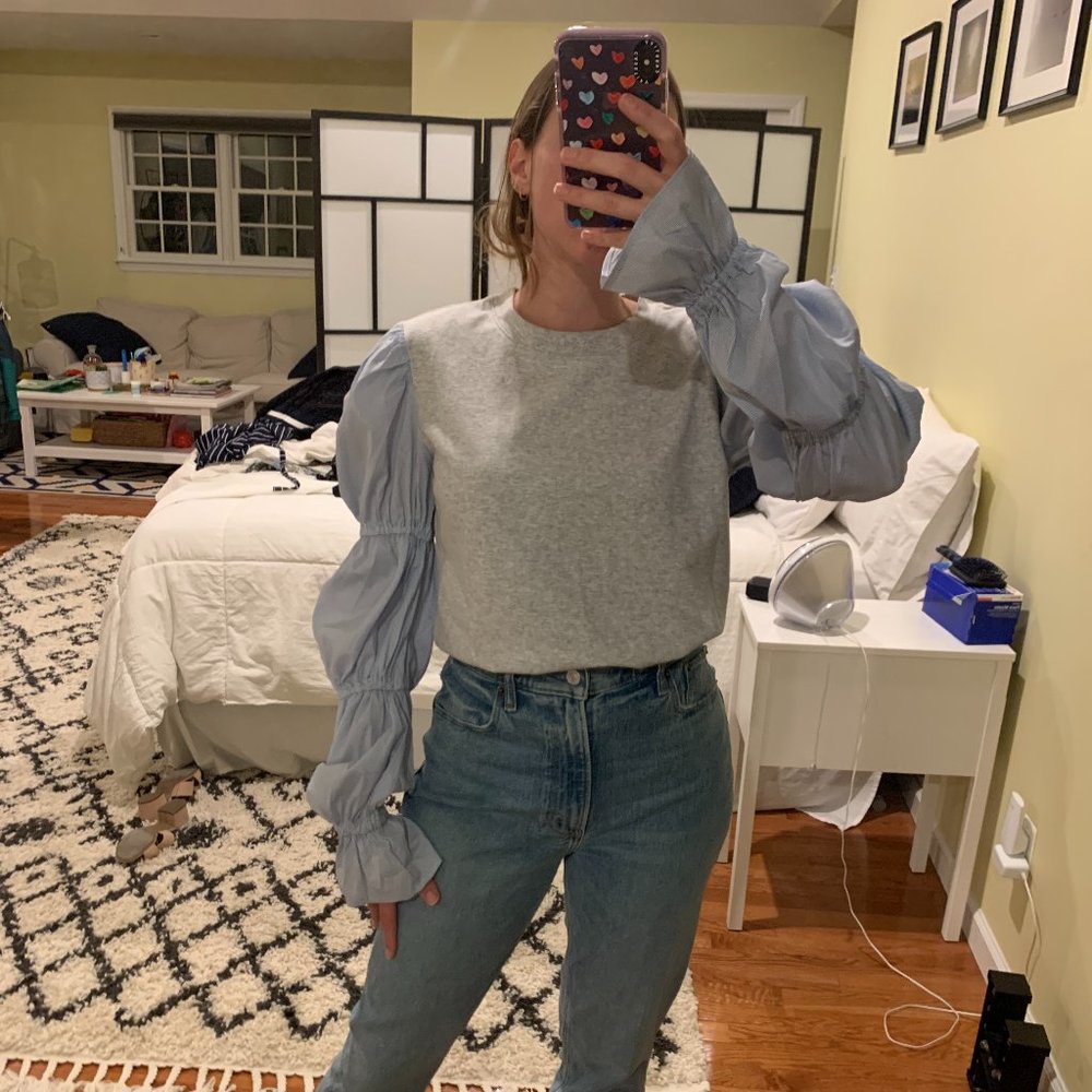 Something Navy Sweatshirt Top with Blouse Sleeves